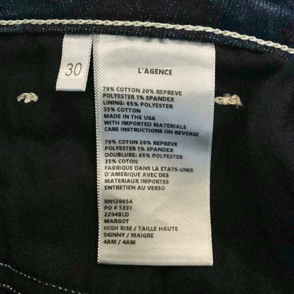 L’Agence Margot Skinny High Rise Dark Wash Jeans 4am $255 30 - Picture 7 of 9